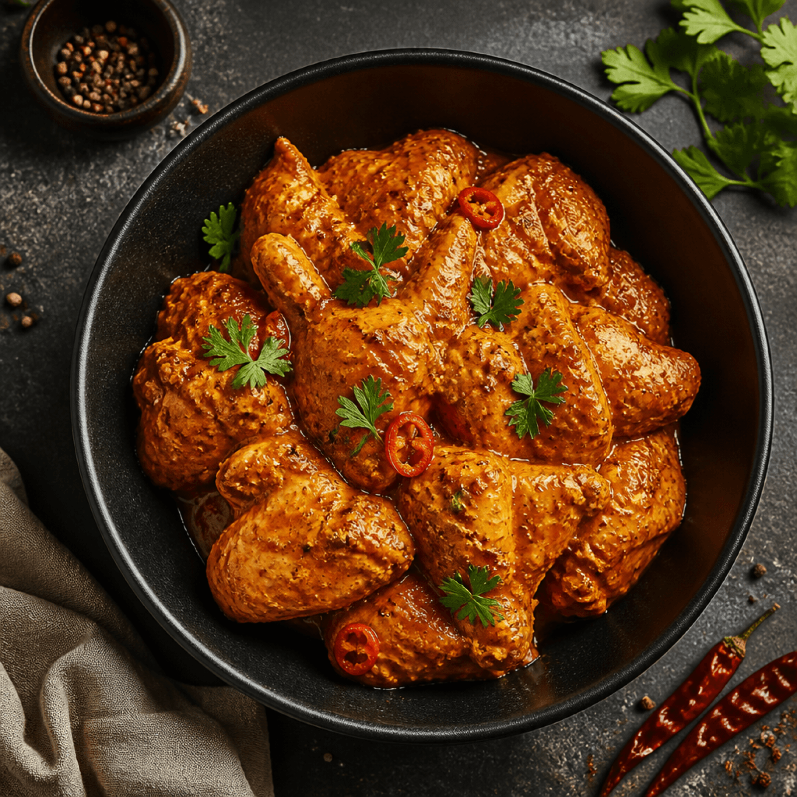 Ready-to-cook marinated meat in a pan